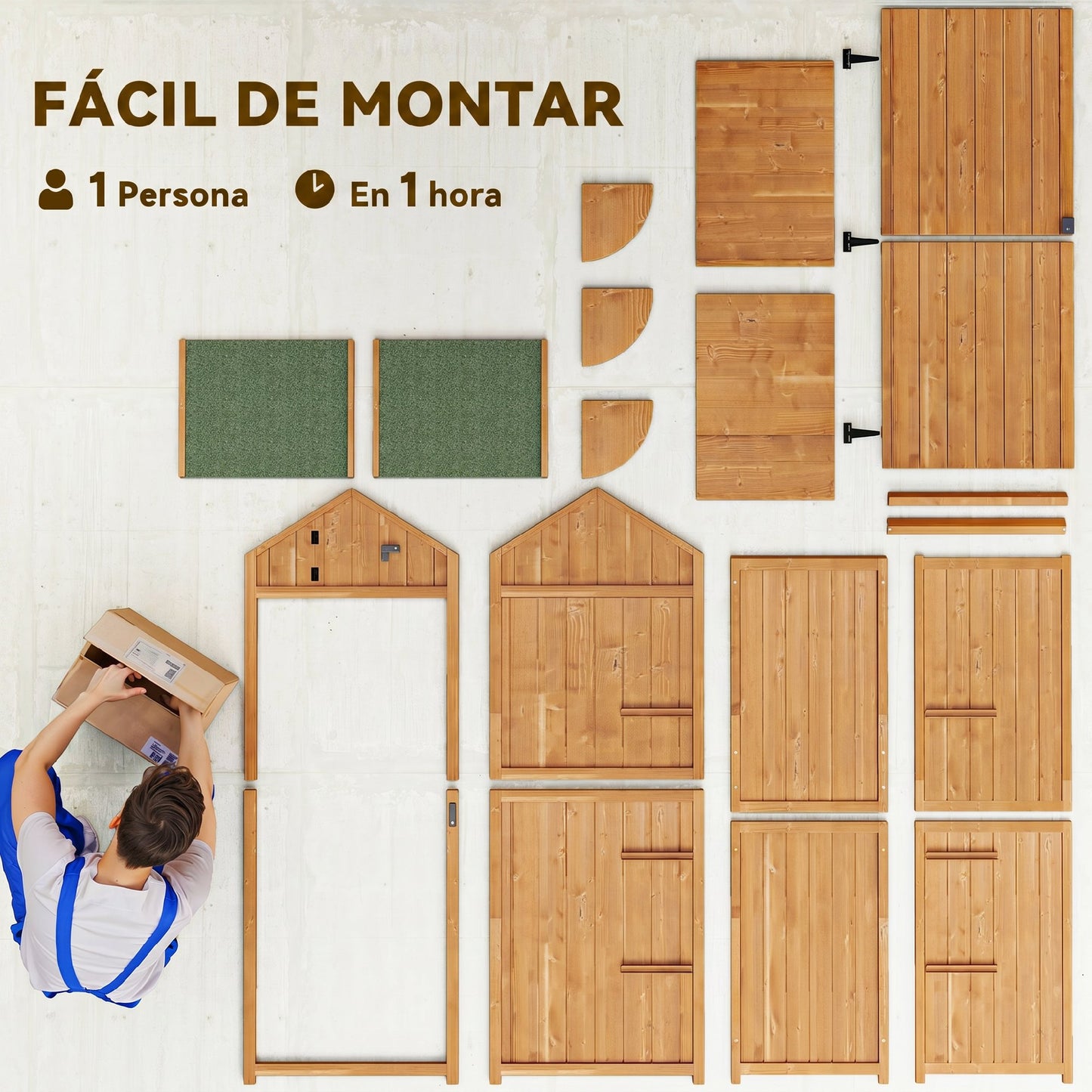 Outsunny Armario De Jardín De Madera Con 3 Estantes 0,3 M² 77x54,2x179cm Natural_3