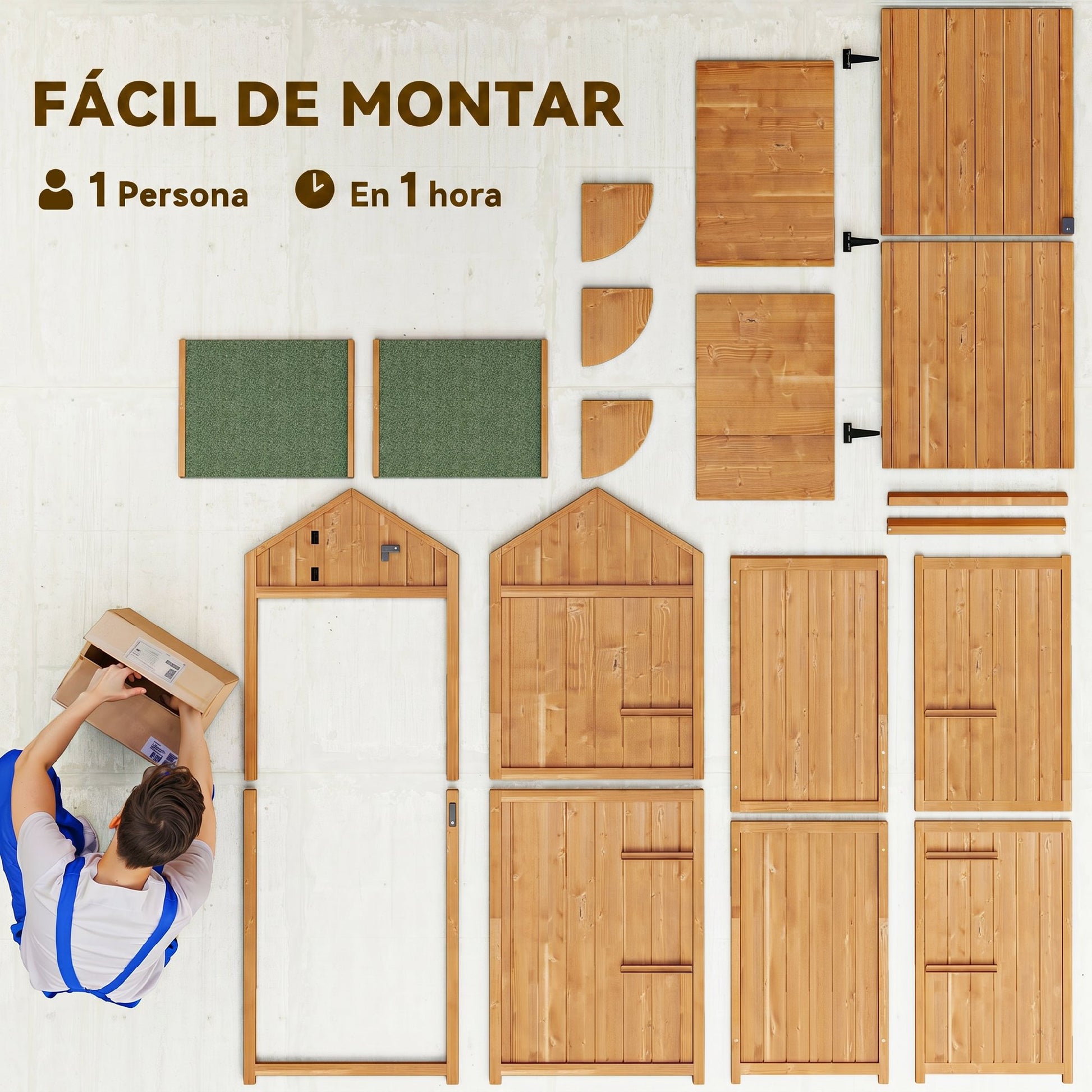 Outsunny Armario De Jardín De Madera Con 3 Estantes 0,3 M² 77x54,2x179cm Natural_3