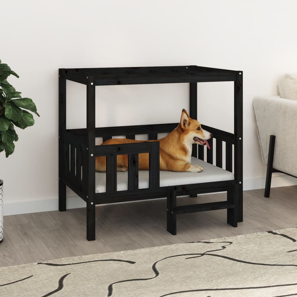 Vidaxl Cama Para Perros Madera Maciza De Pino Negro 95,5x73,5x90 Cm_1