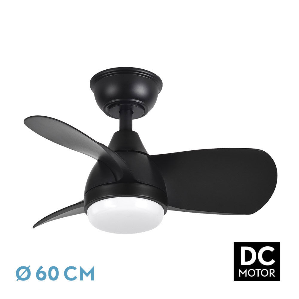 Ventilador Dc 24w Pirdo Negro 3 Aspas 60d 2400lm 6 Velocidades 3000-4500-6000k C/remoto, Memoria Y Temporizador_0