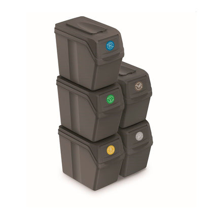 Set De 5 Cubos De Basura Keden Sortibox Para Reciclado, Gris, Volumen 5x20l_0