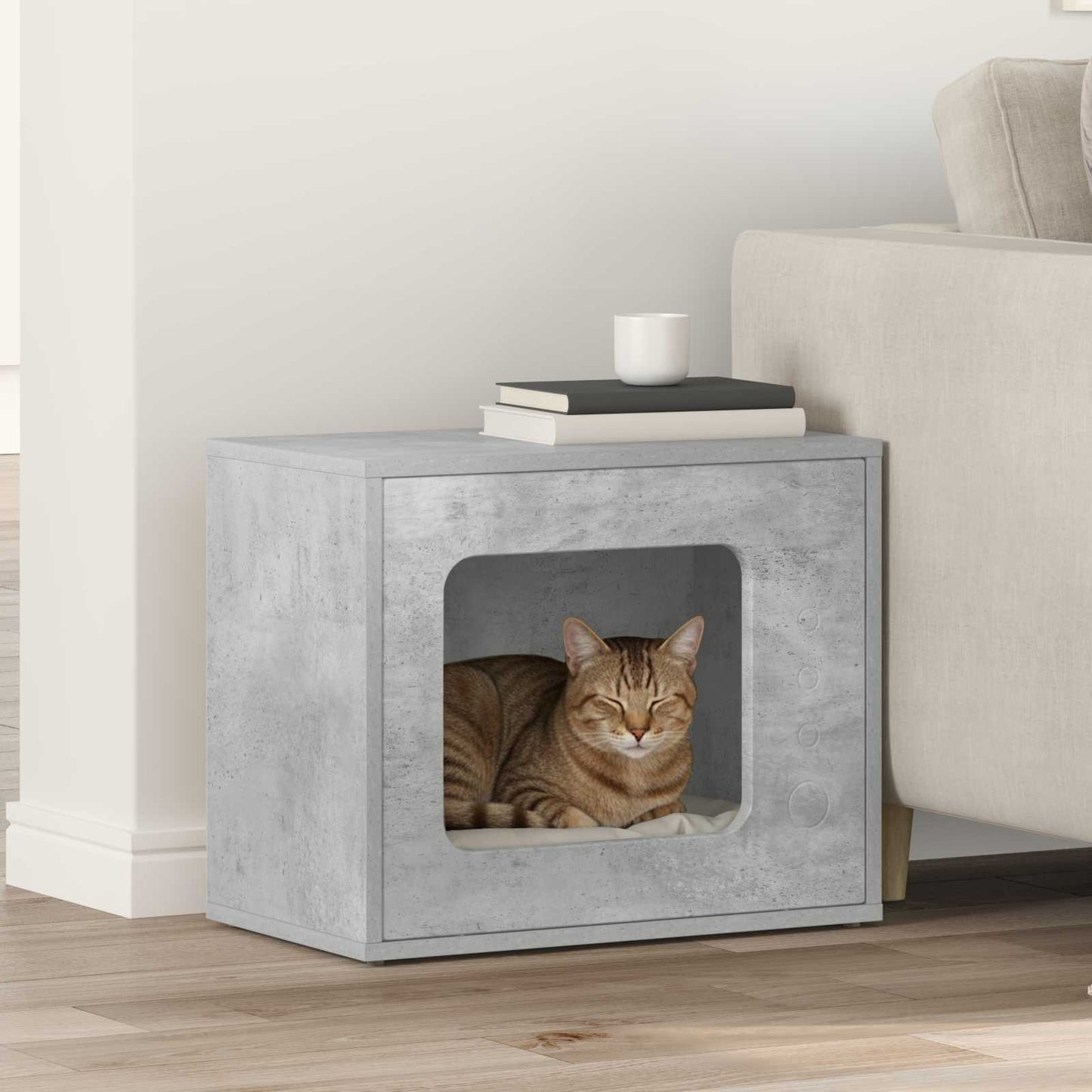 Casa Para Gatos Concreto 51 X 30 X 42,5 Cm Madera De Ingeniería_1