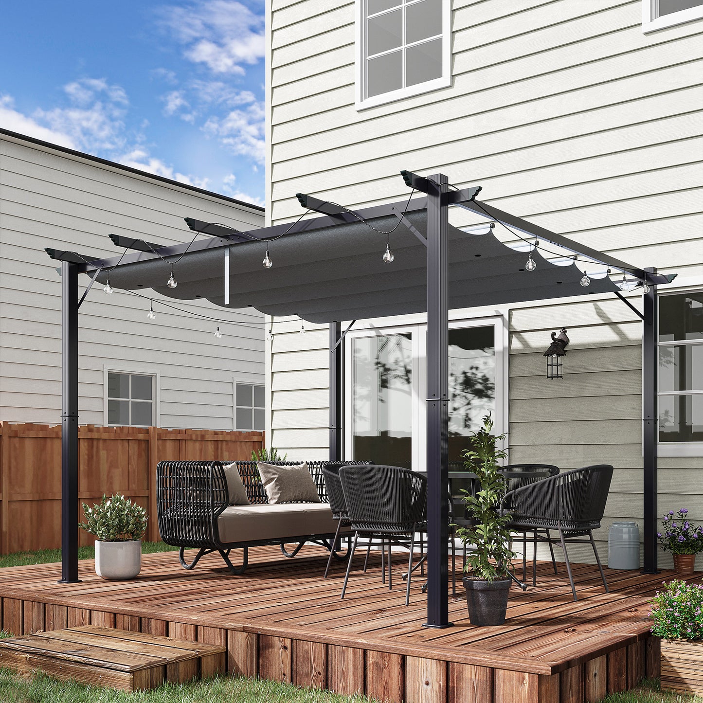 Outsunny Pérgola De Jardín 3x3 M Con Techo Retráctil Upf30+ Marco De Aluminio_4