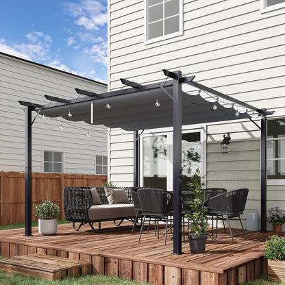 Outsunny Pérgola De Jardín 3x3 M Con Techo Retráctil Upf30+ Marco De Aluminio_4