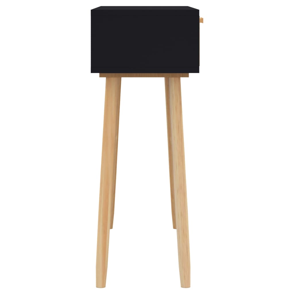 Mesa Consola Madera Pino Maciza Ratán Natural Negro 80x30x75 Cm_3