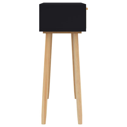 Mesa Consola Madera Pino Maciza Ratán Natural Negro 80x30x75 Cm_3