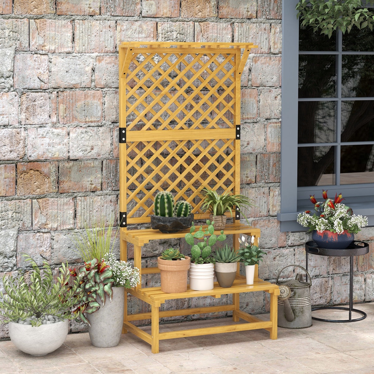 Estantería Para Plantas Outsunny Madera De Abeto Madera Natural 75x50x166 Cm_5