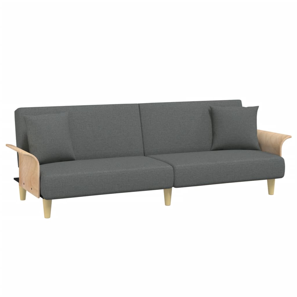 Sofá Cama 2 Plazas Y Almohadas Taburete Terciopelo Gris Oscuro / Vetonek_2