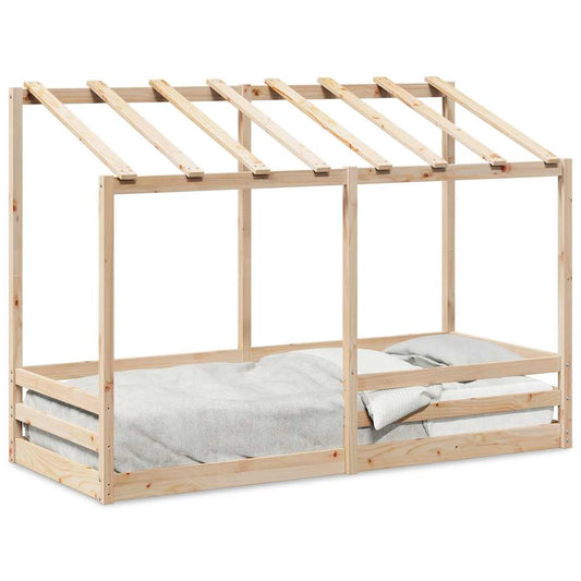 Cama Infantil Con Techo Madera Maciza Pino 75x190 Cm_0