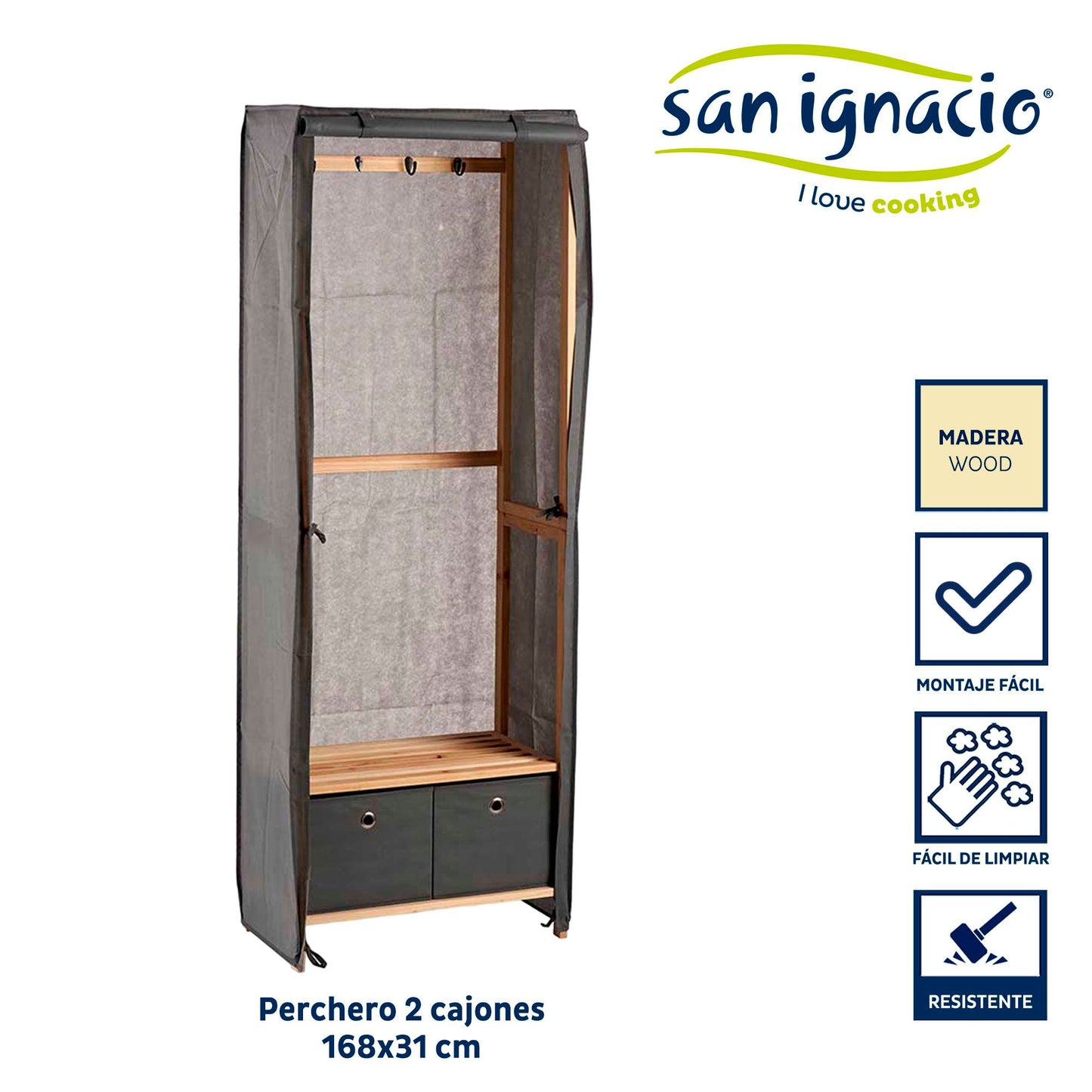 Perchero Tela Con 2 Cajones Grises Kipit – Organiza Con Estilo Y Práctica