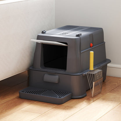 Pawhut Arenero Para Gatos De Acero Inoxidable Xl Con Tapa Abatible 180° Gris_3