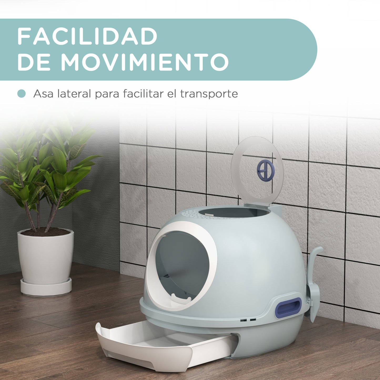 Pawhut Caja De Arena Para Gatos Con Claraboya Bandeja Extraíble Pala 47x55x44 Cm_5