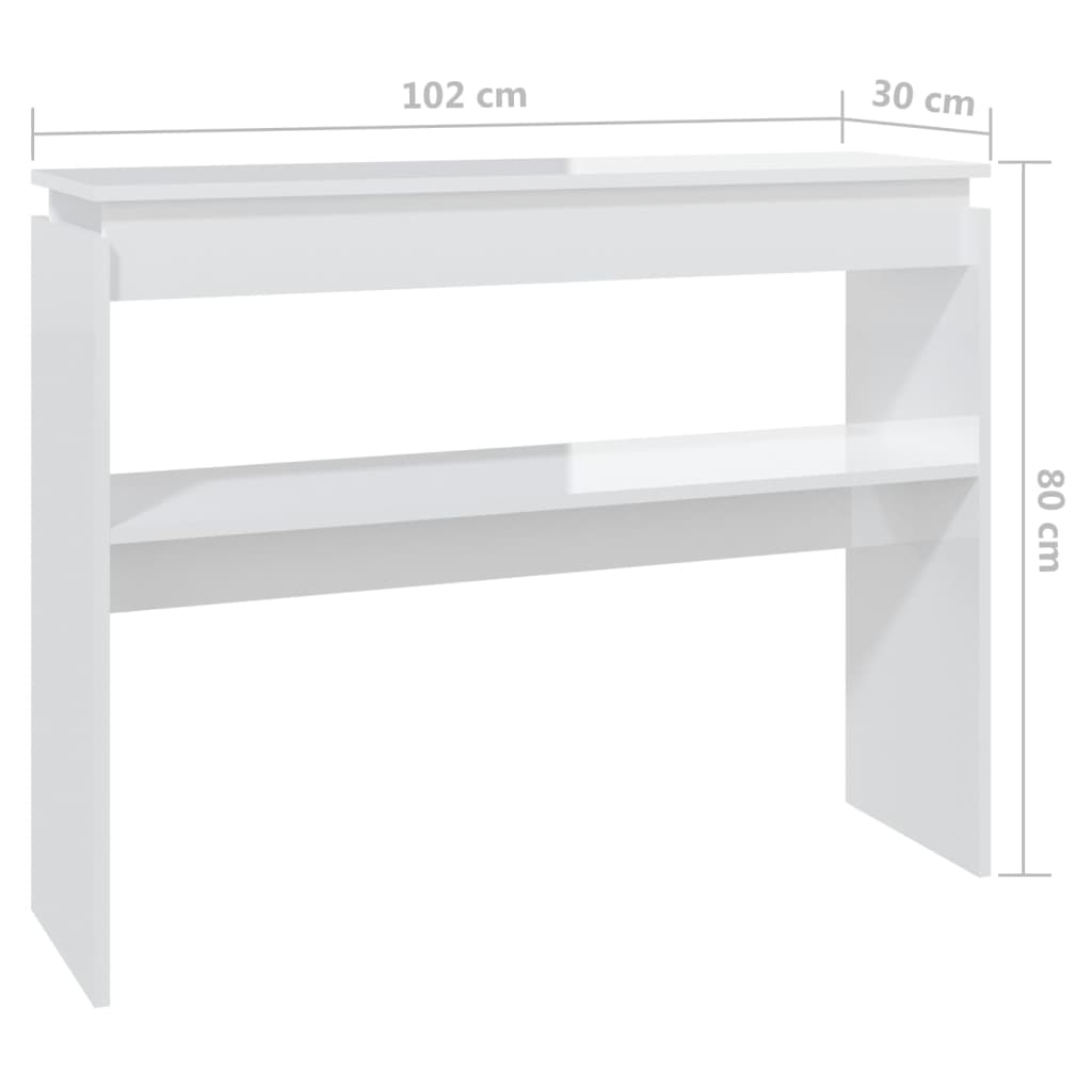Mesa Consola Madera Contrachapada Blanco Brillante 102x30x80 Cm_4