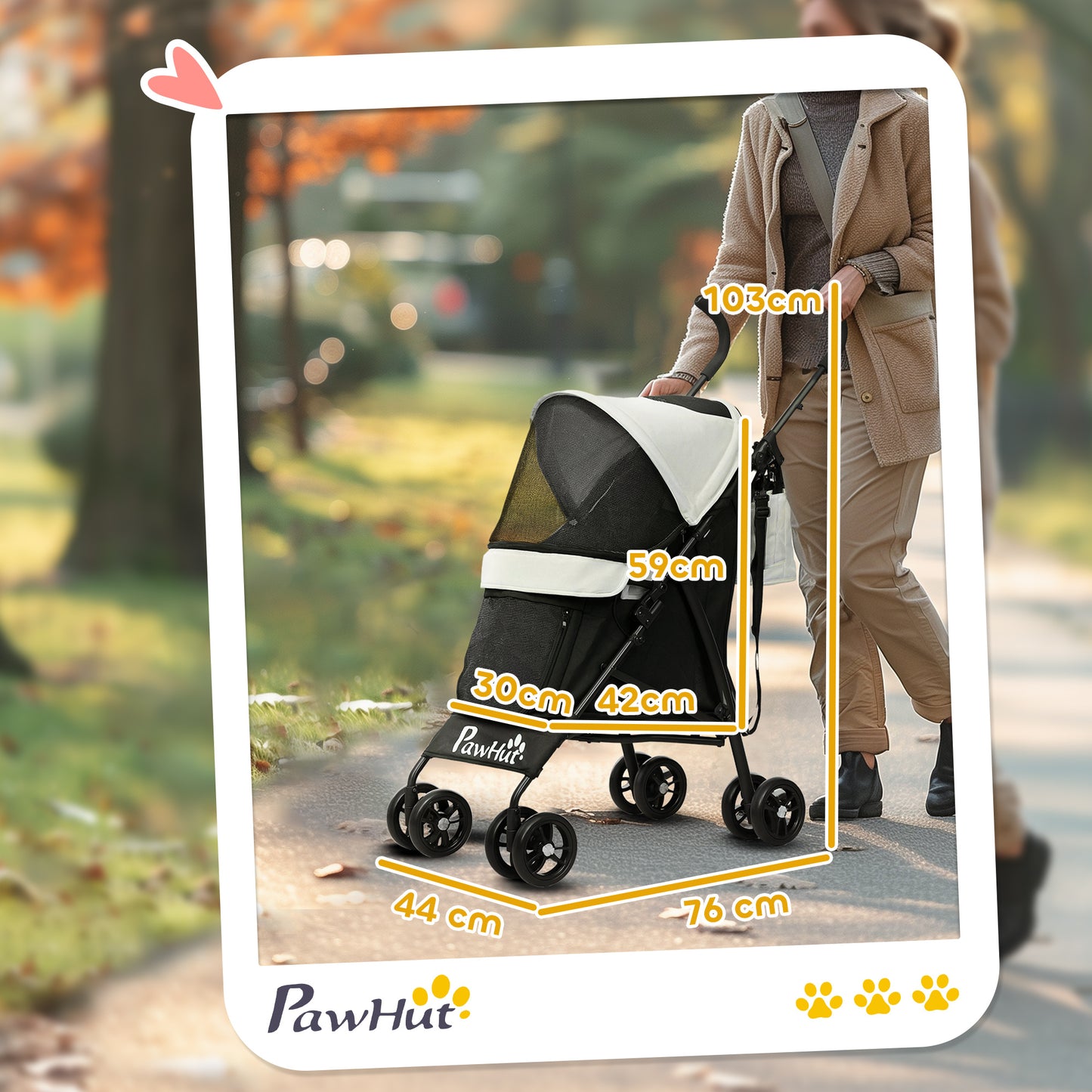 Pawhut Cochecito Para Perros Pequeños Con Estructura De Paraguas Crema_2