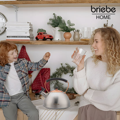 Tetera Con Silbato, Hervidor De Agua 2,5l, Inducción, Acero Inox, Vintage, Mango Cool Touch, Briebe, I-bronze, Acero Inoxidable