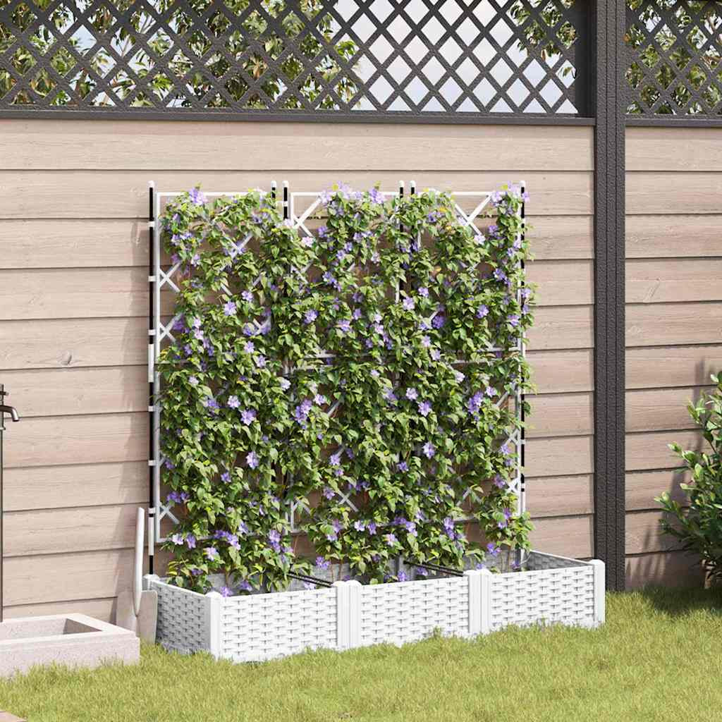 Vidaxl Maceta De Jardín Con Enrejado 3 Pcs Blanco 120 X 40 X 125.5 Cm_1