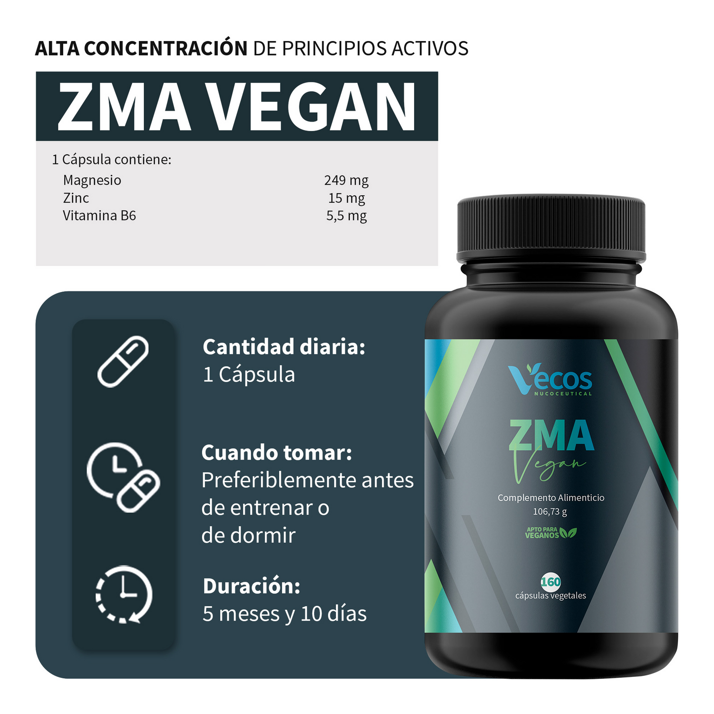 ZMA VECOS (160 cápsulas) | Fuerza muscular, recuperación y energía | Magnesio, Zinc y B6 | Apoyo para la Testosterona_2