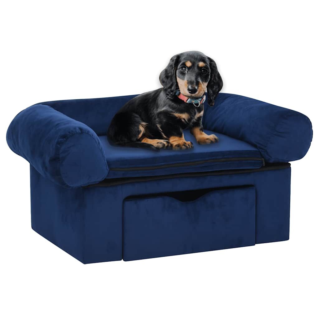Vidaxl Sofá Para Perros Con Cajón Felpa Azul 75x50x38 Cm_1