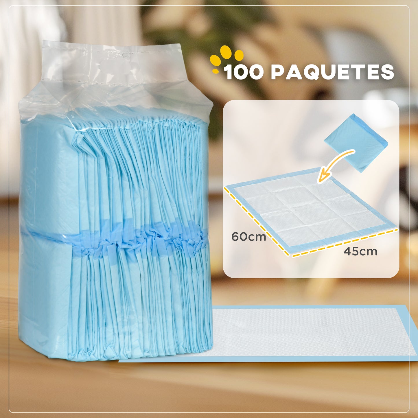 Pawhut Empapadores Para Perros 100 Unidad 45x60 Cm Diseño De 6 Capas Azul_4