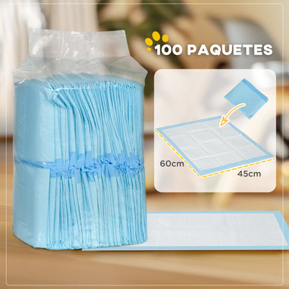 Pawhut Empapadores Para Perros 100 Unidad 45x60 Cm Diseño De 6 Capas Azul_4