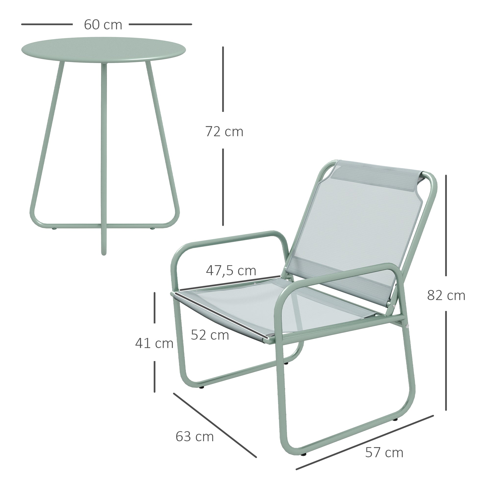 Outsunny Conjunto De Muebles De Jardín Con Marco De Acero Y Reposabrazos Verde_2