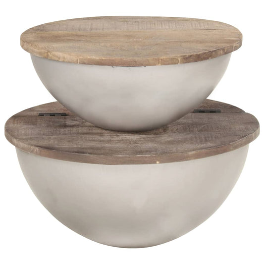 Set Mesas De Centro 2 Uds Forma De Cuenco Madera Maciza Mango_0