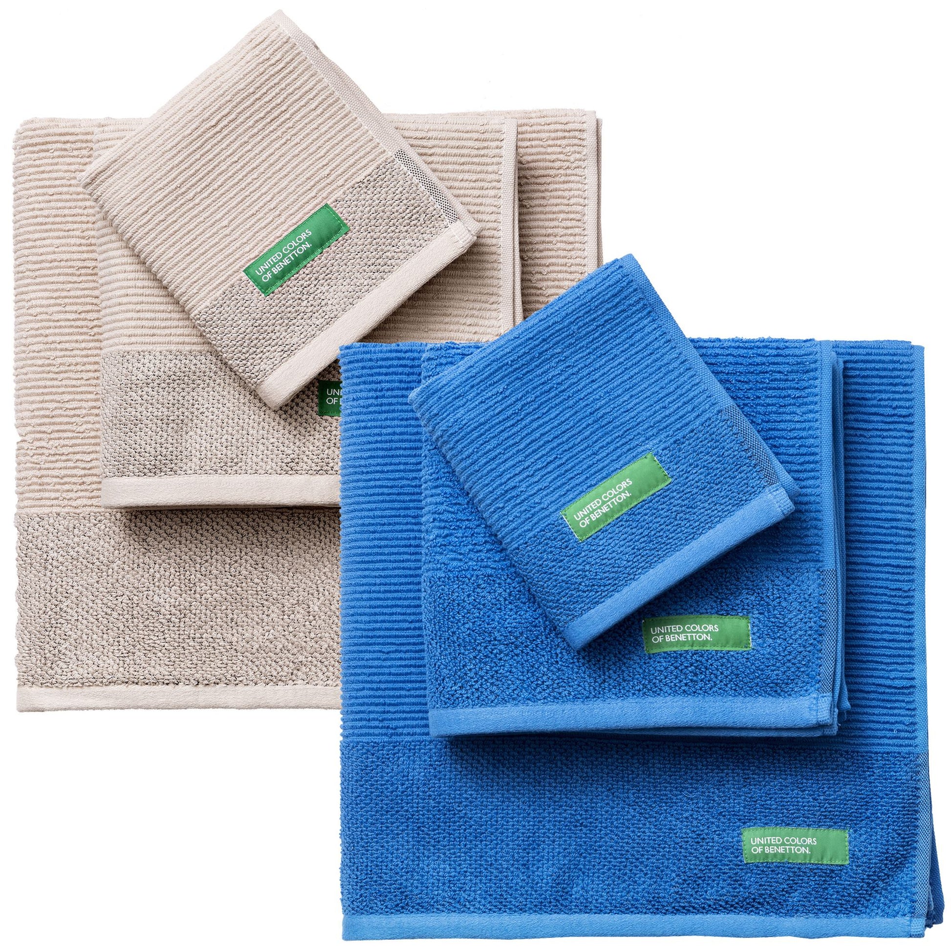 Pack De 2 Set De 3 Toallas De Baño Cada Uno En Color Azul Y Otras En Beige_0