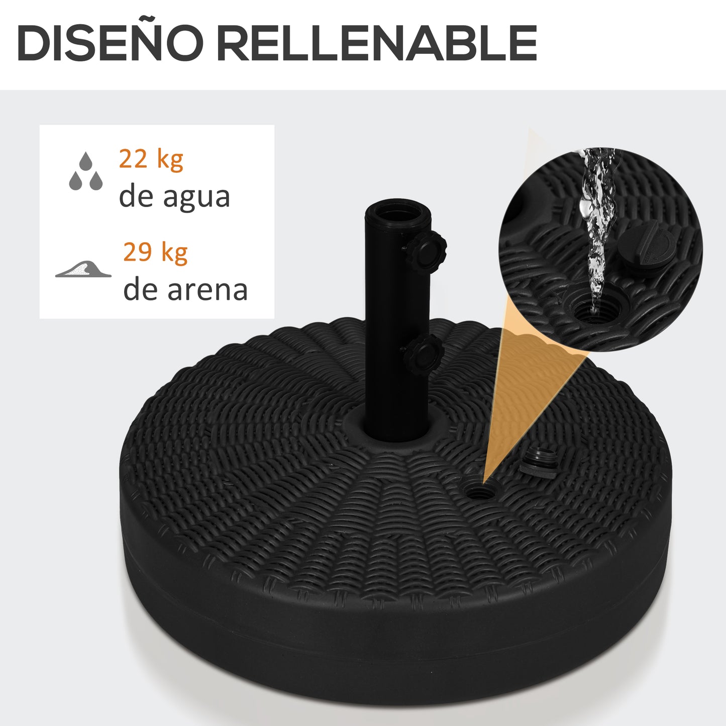Outsunny Base De Sombrilla Redondo Rellenable De Agua 22 Kg Y Arena 29 Kg Negro_4
