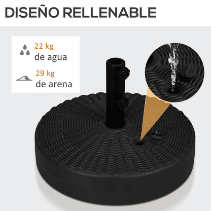 Outsunny Base De Sombrilla Redondo Rellenable De Agua 22 Kg Y Arena 29 Kg Negro_4