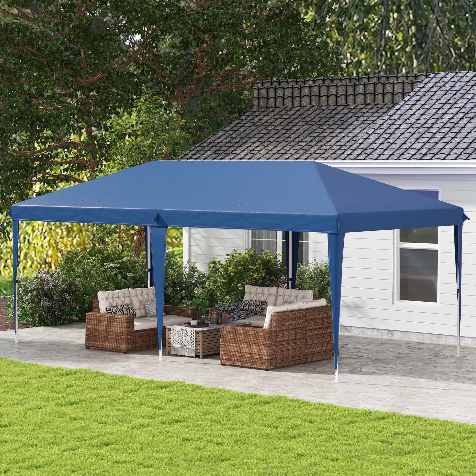 Outsunny Carpa Plegable 6x3 M Con Altura Ajustable Anti-uv Azul_1