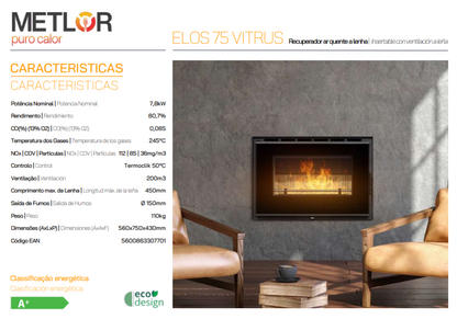 Insertables Con Ventilación A Leña Metlor Modelo Elos 75 Vitrus_1