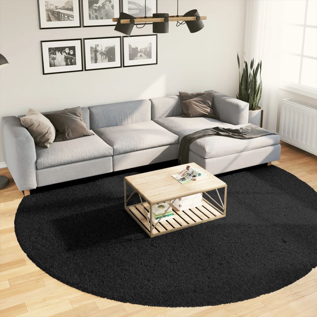 Alfombra Peluda De Pelo Largo Moderna Pamplona Negra Ø 280 Cm / Vetonek_1