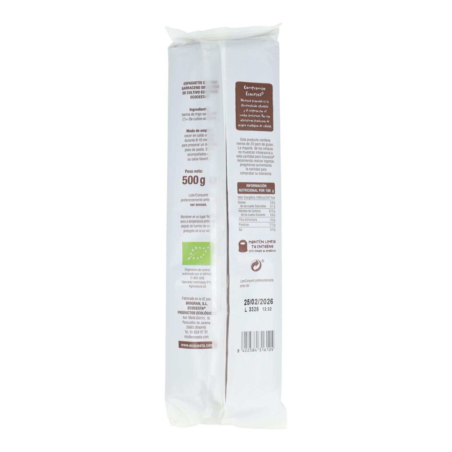 Pack 12x Espaguetis de Trigo Sarraceno sin gluten BIO 500 gr
