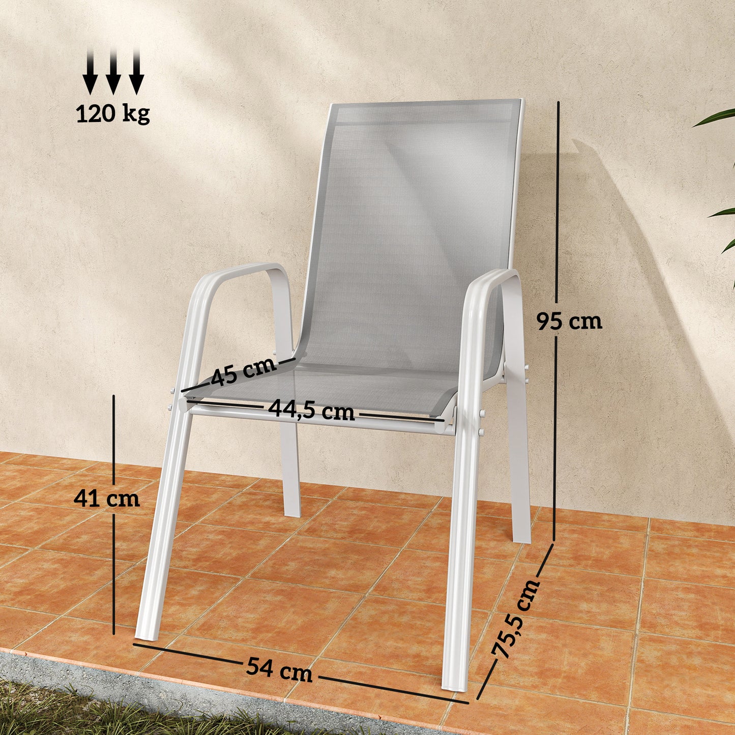Outsunny Juego De 4 Sillas De Jardín Exterior 54x75,5x95 Cm Gris Claro_2