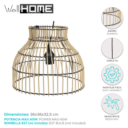 Well Home Lámpara Colgante En Bambú 32x36x32,5cm_1