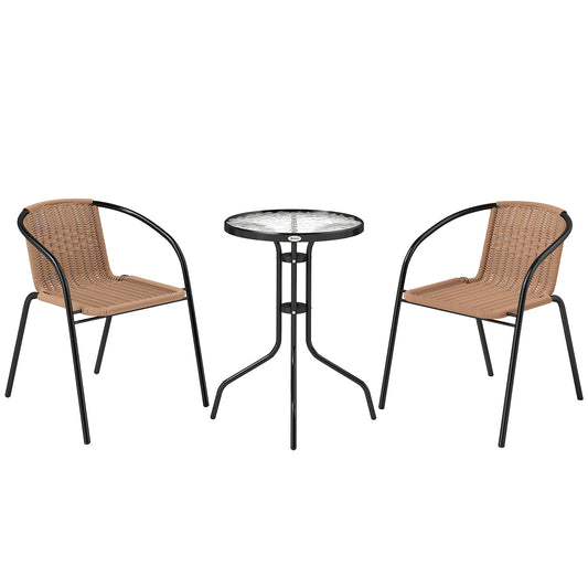 Outsunny Conjunto De Mesa Y 2 Sillas De Jardín De 3 Piezas Marrón_0