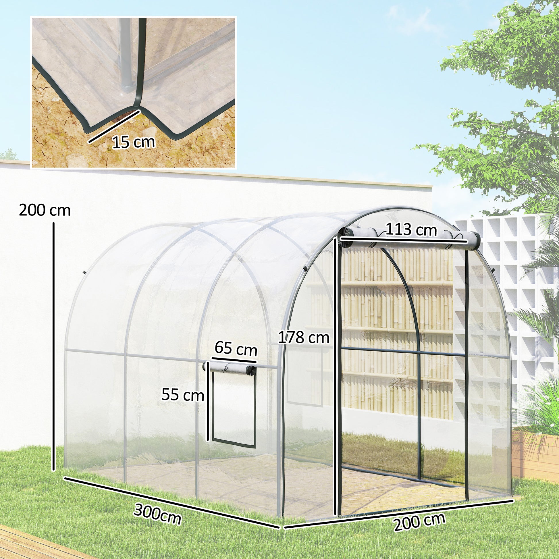 Outsunny Invernadero De Túnel 3x2x2m Con Puerta Enrollable Ventanas Transparente_2
