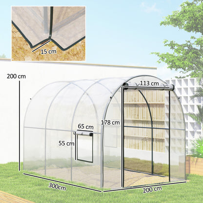Outsunny Invernadero De Túnel 3x2x2m Con Puerta Enrollable Ventanas Transparente_2