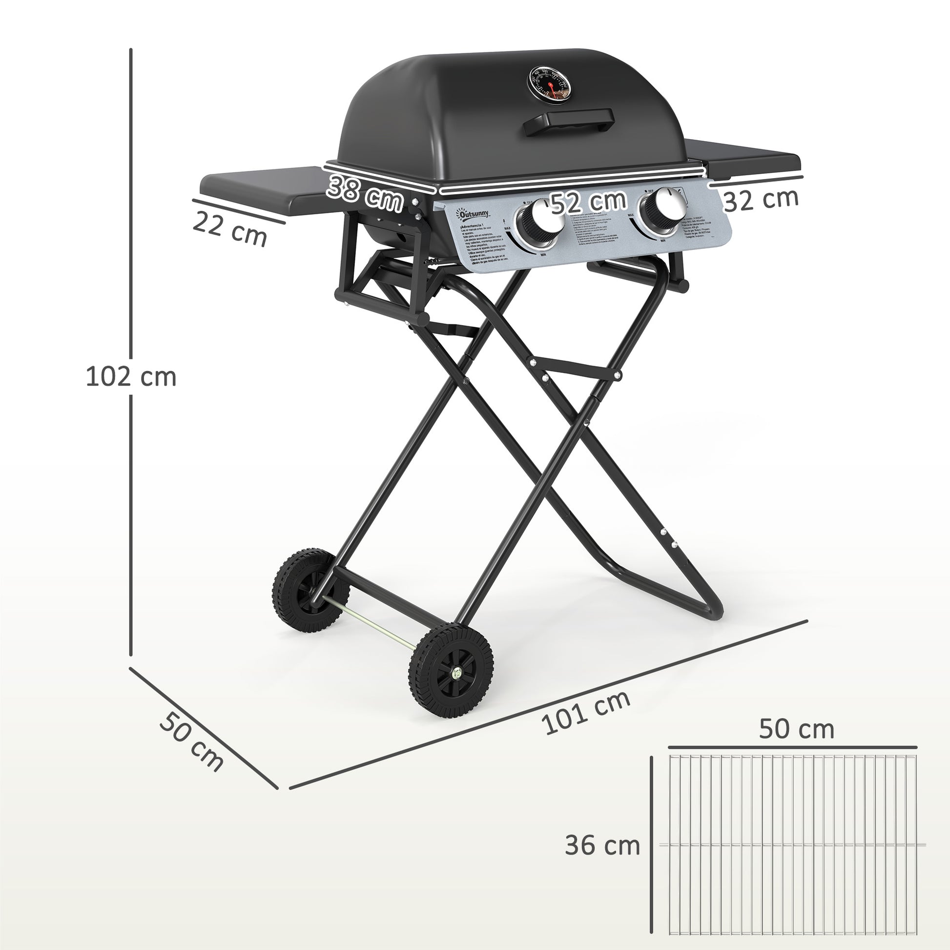 Outsunny Barbacoa De Gas Con 2 Quemadores De Acero Inoxidable 5,6 Kw Con Ruedas_2