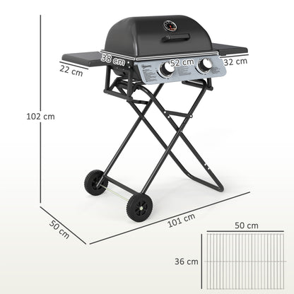 Outsunny Barbacoa De Gas Con 2 Quemadores De Acero Inoxidable 5,6 Kw Con Ruedas_2