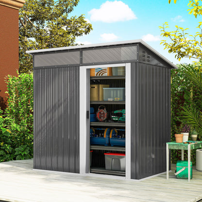 Outsunny Caseta De Jardín Exterior 1,9m² 195x122x182 Cm Con Base Refuerzo Gris_1