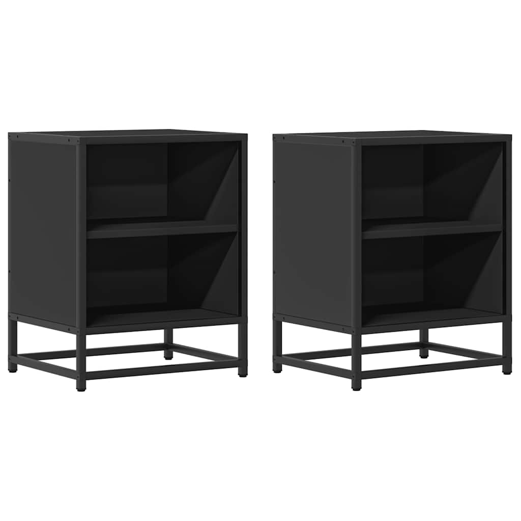 Mesitas De Noche 2uds Madera Ingeniería Negro 40x31x50 Cm Metal_0