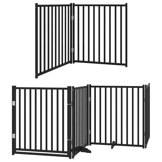 Vidaxl Puerta Para Perros Plegable 6 Paneles Madera Álamo Negra 480 Cm_0