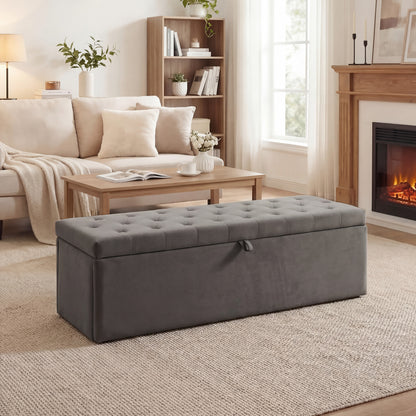 Homcom Puff Almacenaje Banco Almacenaje 141l 137x41x42 Cm Carga 240 Kg Gris_3