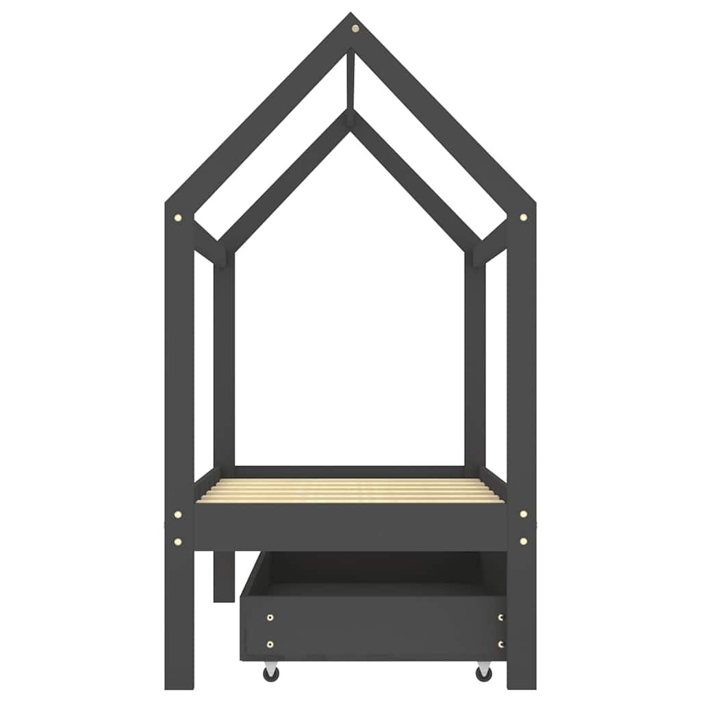 Vidaxl Estructura De Cama Infantil Y Cajón Madera Pino Gris 70x140cm_3