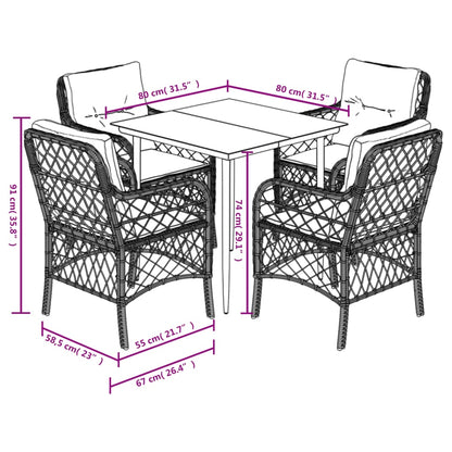 Set Comedor De Jardín 5 Pzas Cojines Ratán Sintético Gris Claro / Vetonek_4