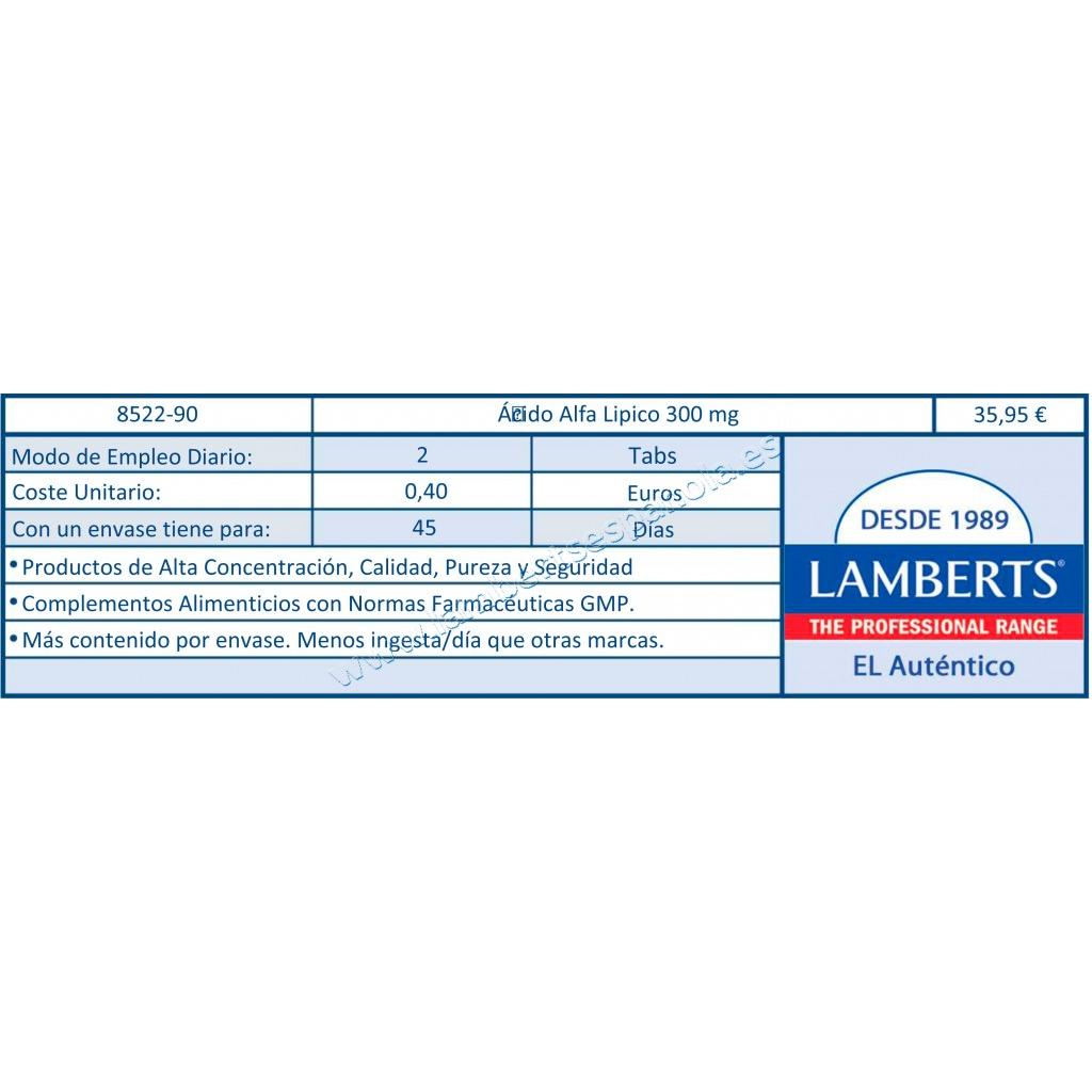 Ácido Alfa Lipoico 300 mg Lamberts, 90 tabletas