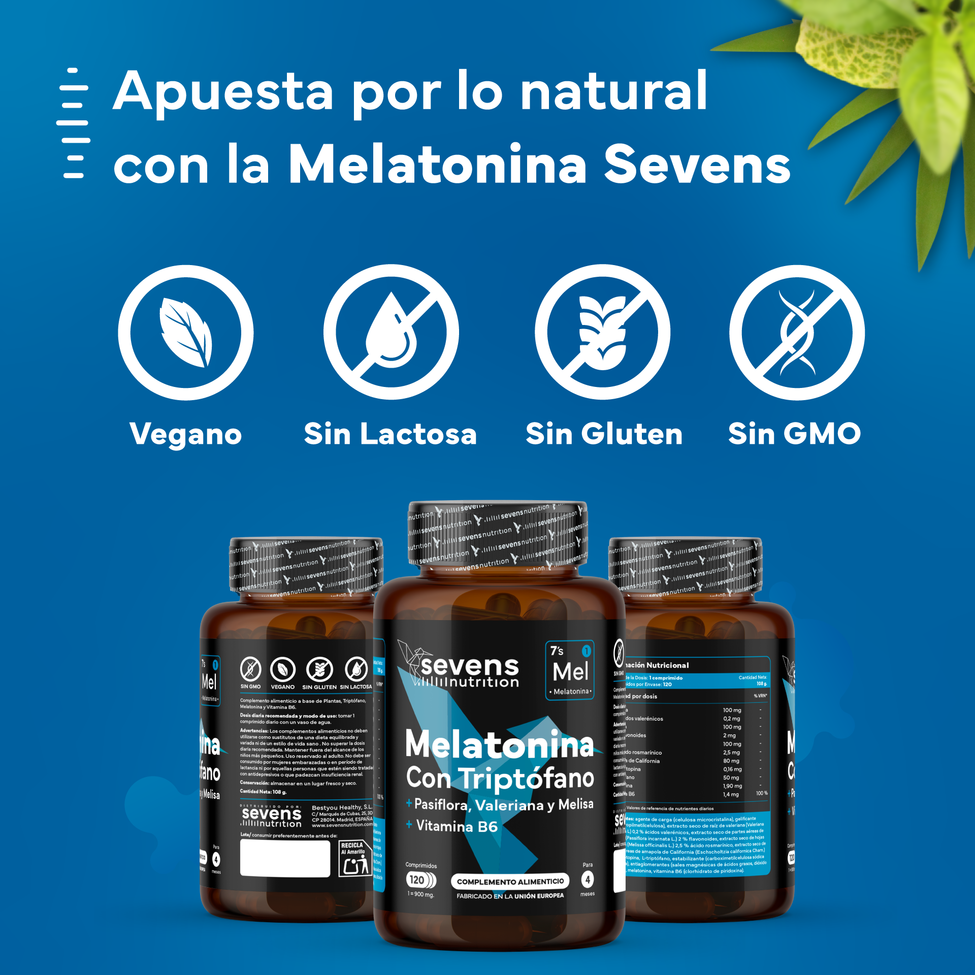 Melatonina Con Triptófano Sevens Nutrition. Mejora El Sueño.