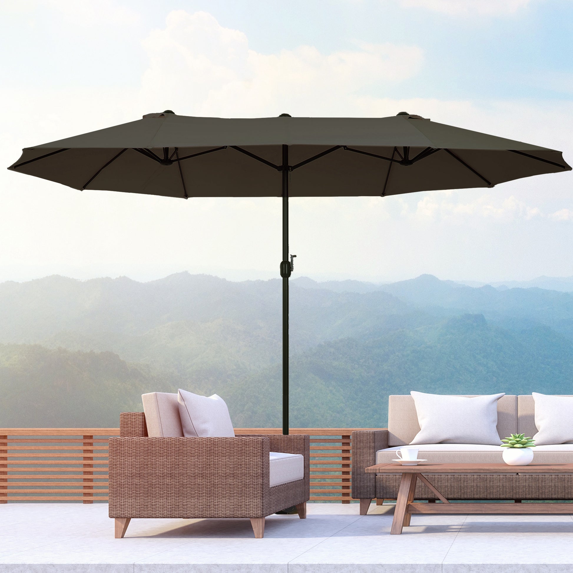 Sombrilla Doble Parasol Grande 4,55x2,65x2,38 M Con Manivela Manual Color Gris_1