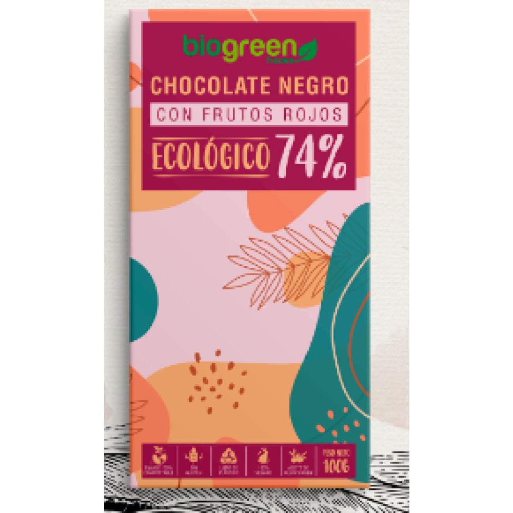 Tableta Chocolate Negro 74% Ecológico 100 Gr Frutos Rojos_0